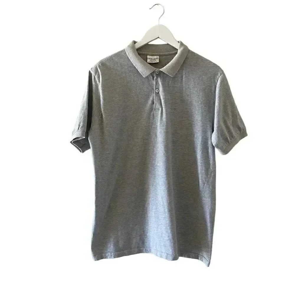 Pierre Cardin Men Stripes Gray White Polo Golf Short Sleeves T-Shirt SZ L #1036